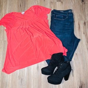 Coral Round-neck Short sleeve